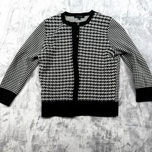 Ann‎ Taylor Women's S Cardigan Sweater Geometric Print Black White Gray Classy